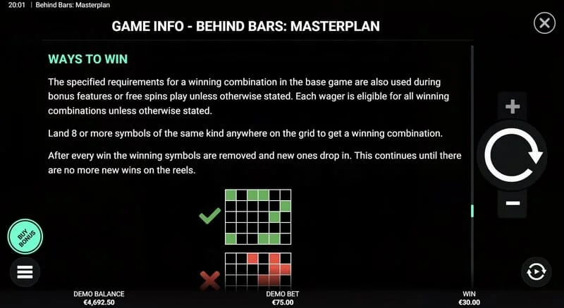 Behind Bars Masterplan - përmbledhje e linjave dhe kombinimeve fituese